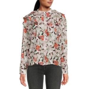 IRO Carus Silk Blend Absract Long Sleeve Ruffle Blouse Womens Multicolor Size 40